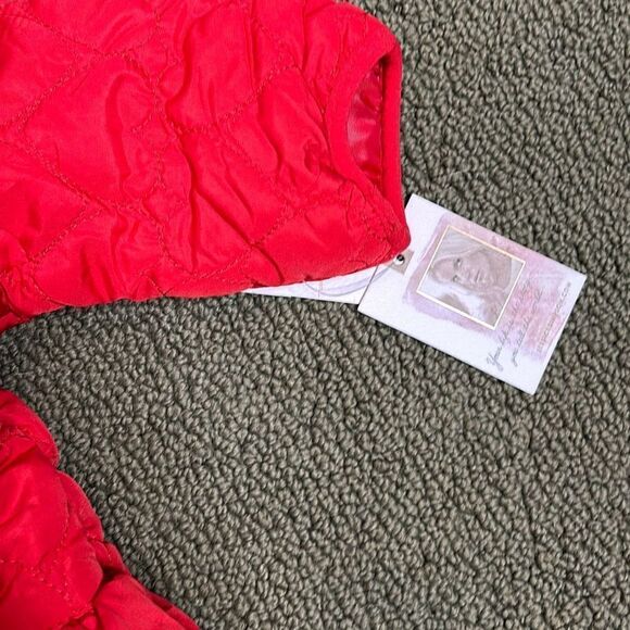 Jessica Simpson Red Woven Pram 6-9 mo Red Hearts Quilted Snowsuit - Picture 2 of 8